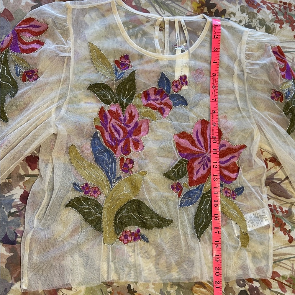 Anthropologie The Layla Long-Sleeve Appliqué Mesh Blouse Size Medium - Picture 10 of 12